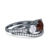 Two Piece Round Natural Stone Trio Ring