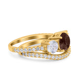 Two Piece Round Natural Stone Trio Ring