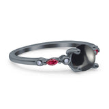 Minimalist Round Natural Stone Art Deco Ring