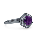 Vintage Style Round Natural Stone Hexagonal Ring