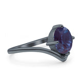 Oval Natural Stone V Midi Band Solitaire Ring