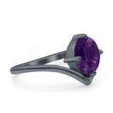 Oval Natural Stone V Midi Band Solitaire Ring