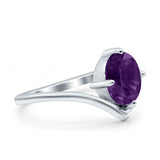 Oval Natural Stone V Midi Band Solitaire Ring