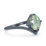 Oval Natural Stone V Midi Band Solitaire Ring