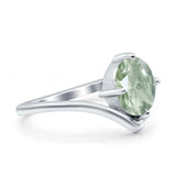 Oval Natural Stone V Midi Band Solitaire Ring