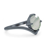 Oval Natural Stone V Midi Band Solitaire Ring