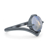 Oval Natural Stone V Midi Band Solitaire Ring