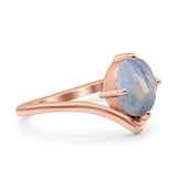 Oval Natural Stone V Midi Band Solitaire Ring