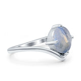 Oval Natural Stone V Midi Band Solitaire Ring