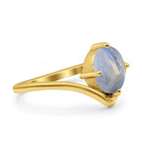 Oval Natural Stone V Midi Band Solitaire Ring