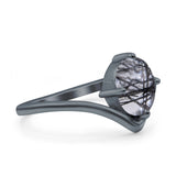 Oval Natural Stone V Midi Band Solitaire Ring