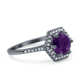 Vintage Style Round Natural Stone Hexagonal Ring