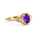 Floral Oval Natural Stone Wedding Ring