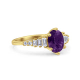 Oval Natural Stone Tapered Baguette Ring