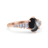 Oval Natural Stone Tapered Baguette Ring