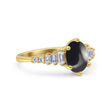 Oval Natural Stone Tapered Baguette Ring