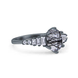 Oval Natural Stone Tapered Baguette Ring