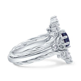 Three Piece Round Leaf Style Bridal Silver Ring