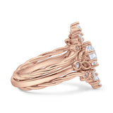 Three Piece Round Leaf Style Bridal Silver Ring