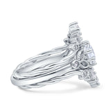 Three Piece Round Leaf Style Bridal Silver Ring