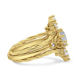 Three Piece Round Leaf Style Bridal Silver Ring