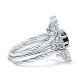Three Piece Round Leaf Style Bridal Silver Ring