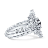 Three Piece Round Leaf Style Bridal Silver Ring