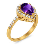 Pear Teardrop Natural Stone Halo Ring