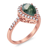 Pear Teardrop Natural Stone Halo Ring