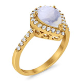Pear Teardrop Natural Stone Halo Ring