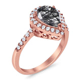 Pear Teardrop Natural Stone Halo Ring