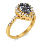 Pear Teardrop Natural Stone Halo Ring