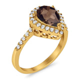 Pear Teardrop Natural Stone Halo Ring