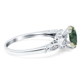 Oval Natural Stone Leaf Design Ring