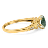 Oval Natural Stone Leaf Design Ring