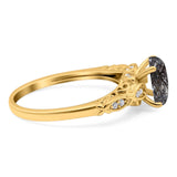 Oval Natural Stone Leaf Design Ring