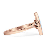 Art Deco Marquoise Oxidized Lab Created White Opal  Vintage Style Ring 925 Sterling Silver