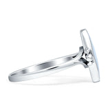 Art Deco Marquoise Oxidized Lab Created White Opal  Vintage Style Ring 925 Sterling Silver