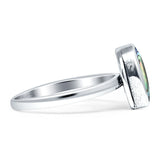Oval 10mm Abalone Shell Oxidized Solitaire Ring 925 Sterling Silver