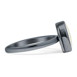 Oval 10mm Moonstone Oxidized Solitaire Ring 925 Sterling Silver