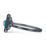Round Lab Created Blue Opal Hamsa Hand Ring