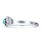 Vintage Style 6mm Turquoise Oxidized Feather Ring 925 Sterling Silver