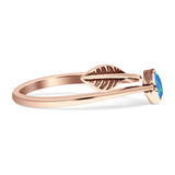 Round 10mm Lab Created Blue Opal Twisted Rope Feather Ring Oxidized 925 Sterling Silver