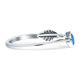 Round 10mm Lab Created Blue Opal Twisted Rope Feather Ring Oxidized 925 Sterling Silver