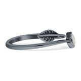 Round 10mm Moonstone Twisted Rope Feather Ring Oxidized 925 Sterling Silver