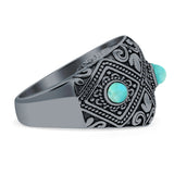Round 14mm Filigree Weave Bali Turquoise Ring Oxidized 925 Sterling Silver