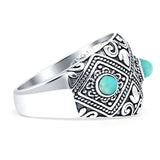 Round 14mm Filigree Weave Bali Turquoise Ring Oxidized 925 Sterling Silver