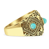 Round 14mm Filigree Weave Bali Turquoise Ring Oxidized 925 Sterling Silver