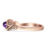 Oval Amethyst CZ Feather Rings 5.4mm Oxidized Beaded 925 Sterling Silver