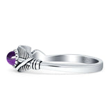 Oval Amethyst CZ Feather Rings 5.4mm Oxidized Beaded 925 Sterling Silver